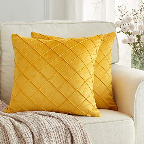 Gold Velvet Decorative Throw Pillow Covers,18x18 Pillow Covers for Couch Sofa Bed 2 Pack Soft Cushion Covers 
